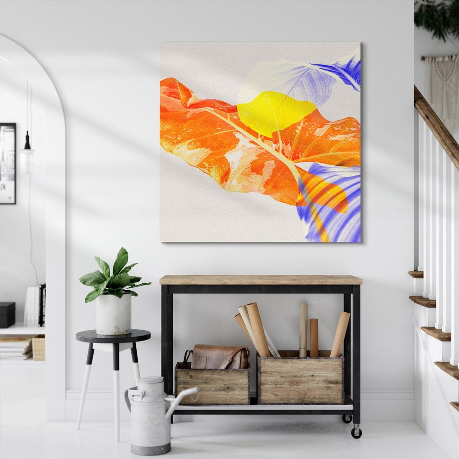 Obraz na płótnie 80x80 - Energetyczne Indygo - retro, tropikalne liście