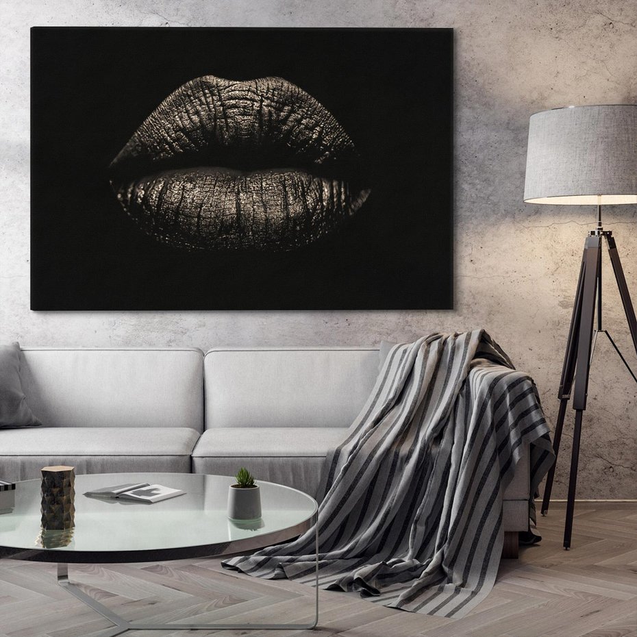 Obraz na płótnie 120x80 - Usta Czarno-Białe - usta, czarno