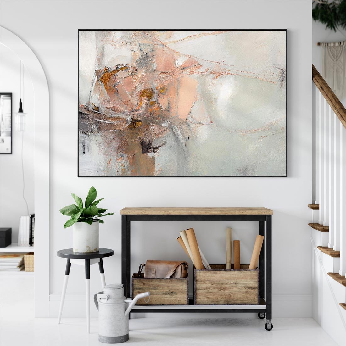 Obraz w ramie 100x70 - Taniec księżycowego pyłu - abstrakcja, tekstury farb - rama czarna