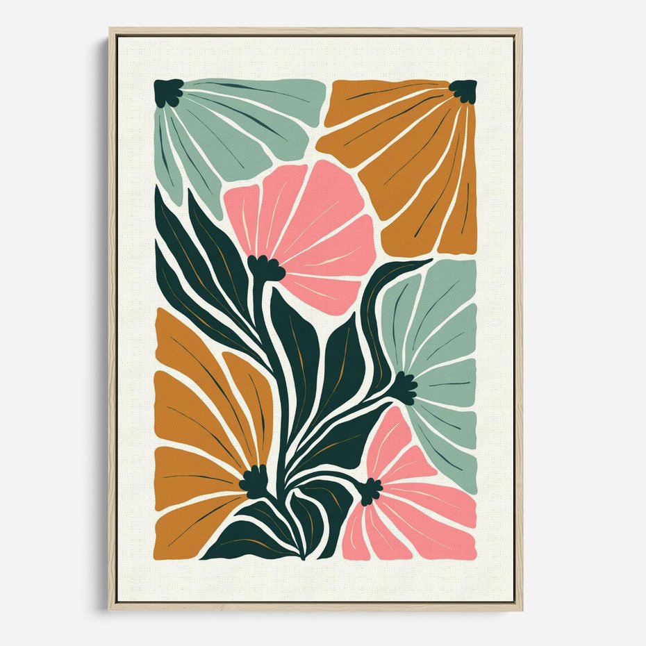 Obraz w ramie 50x70 - Rozplątane Myśli - abstrakcyjna kompozycja, pastelowe kwiaty - rama drewno