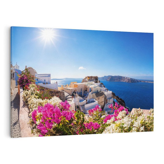 Obraz na płótnie 100x70 - Błękit morza i białe domy - Santorini, Grecja