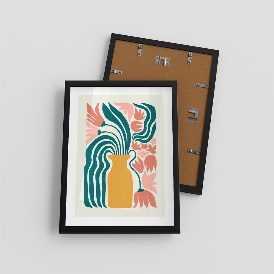 Plakat w ramie 30x40 - Kolorowe Pasmo - abstrakcyjne kwiaty w wazonie, pdastelowe kolory - rama czarna