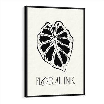 Obraz w ramie 50x70 - Zapisane na liściach wspomnienia - liść, czarny kontur na jasnym tle - rama czarna