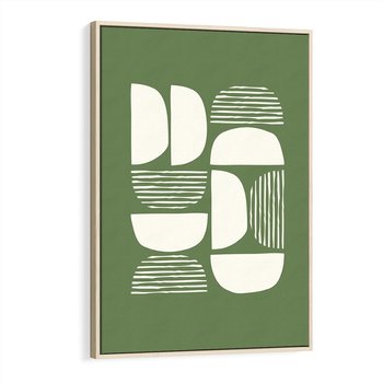 Obraz w ramie 80x120 - Migotliwe Formy - geometryczne boho kształty na brązowym, oliwkowym tle - rama drewno