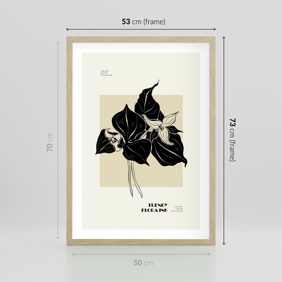 Plakat w ramie 50x70 - Ekspresja w szkicowanych kształtach - kwiaty, typografia - rama drewno