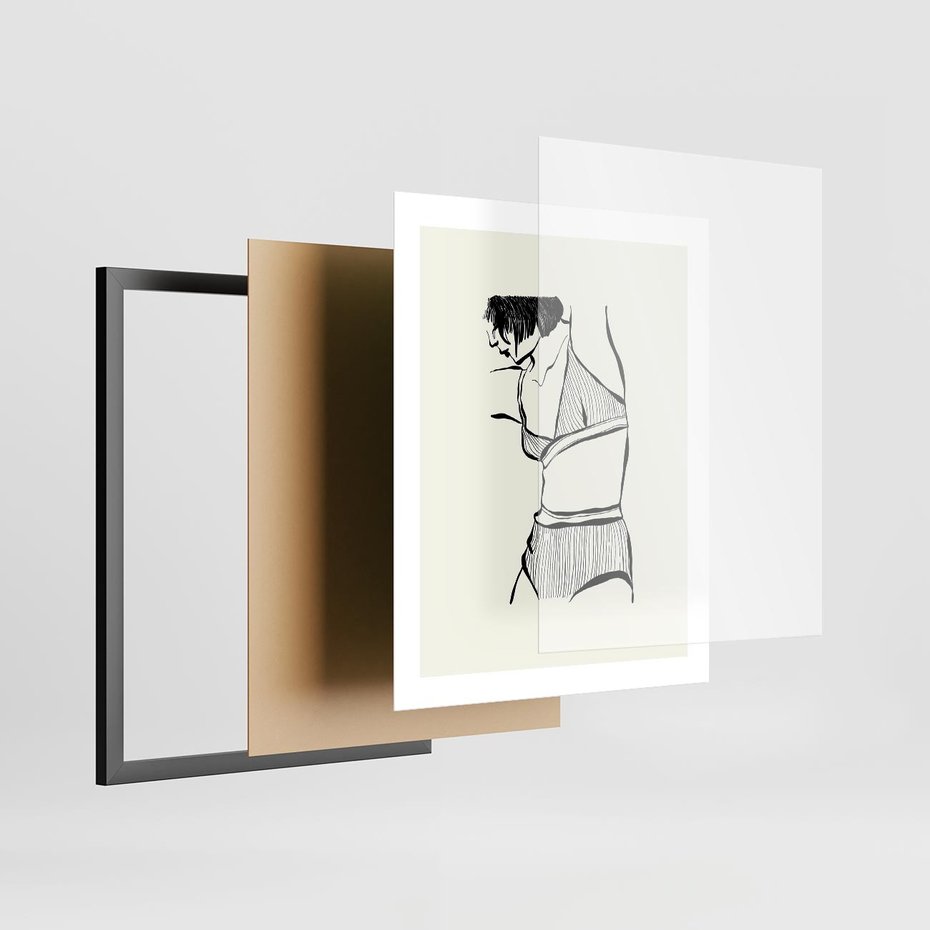 Plakat w ramie 40x50 - Minimalistyczny Urok - szkic, kobieta w bieliźnie - rama czarna