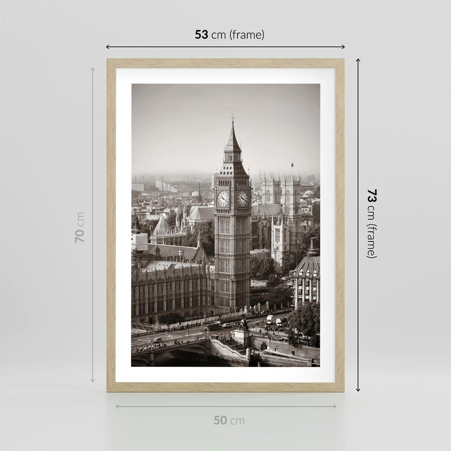 Plakat w ramie 50x70 - Magiczna esencja Londynu: Big Ben i miasto - Big Ben, Londyn - rama drewno