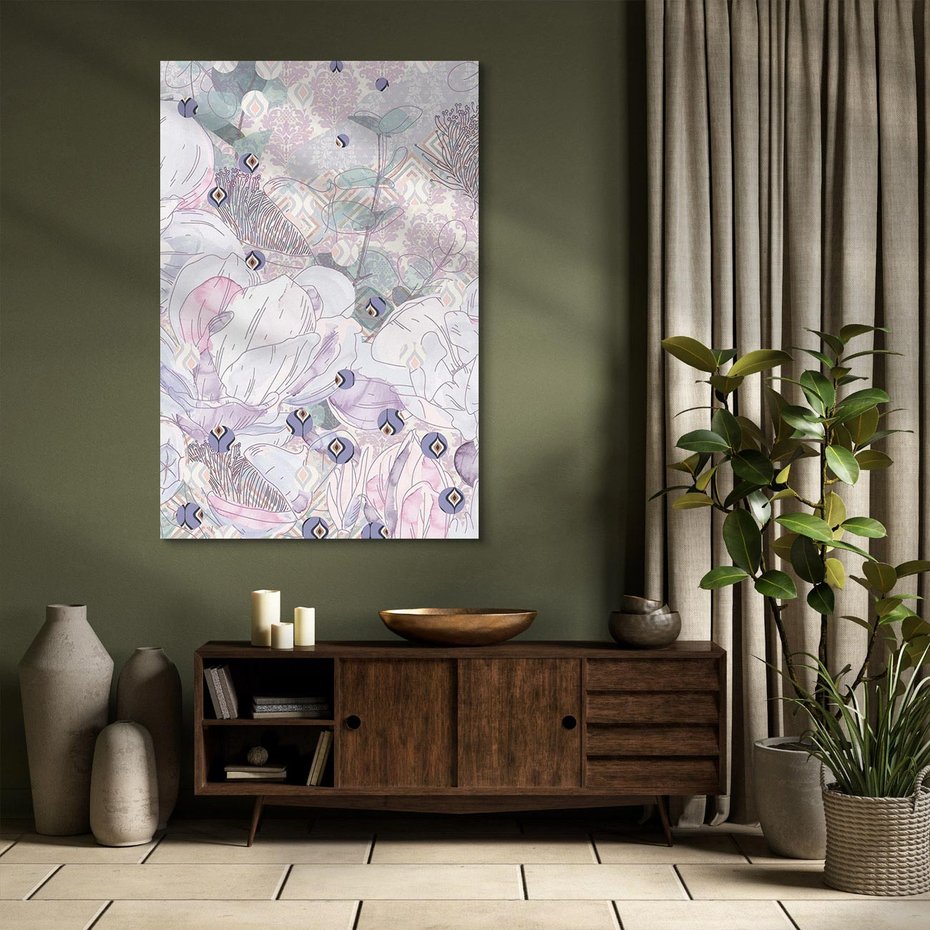 Obraz na płótnie 50x70 - Malowane oddechy istnienia - pomieszane tekstury, kwiatowe elementy