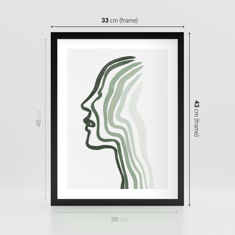 Plakat w ramie 30x40 - Zielony Profil - abstrakcja, zielony portret z profilu - rama czarna