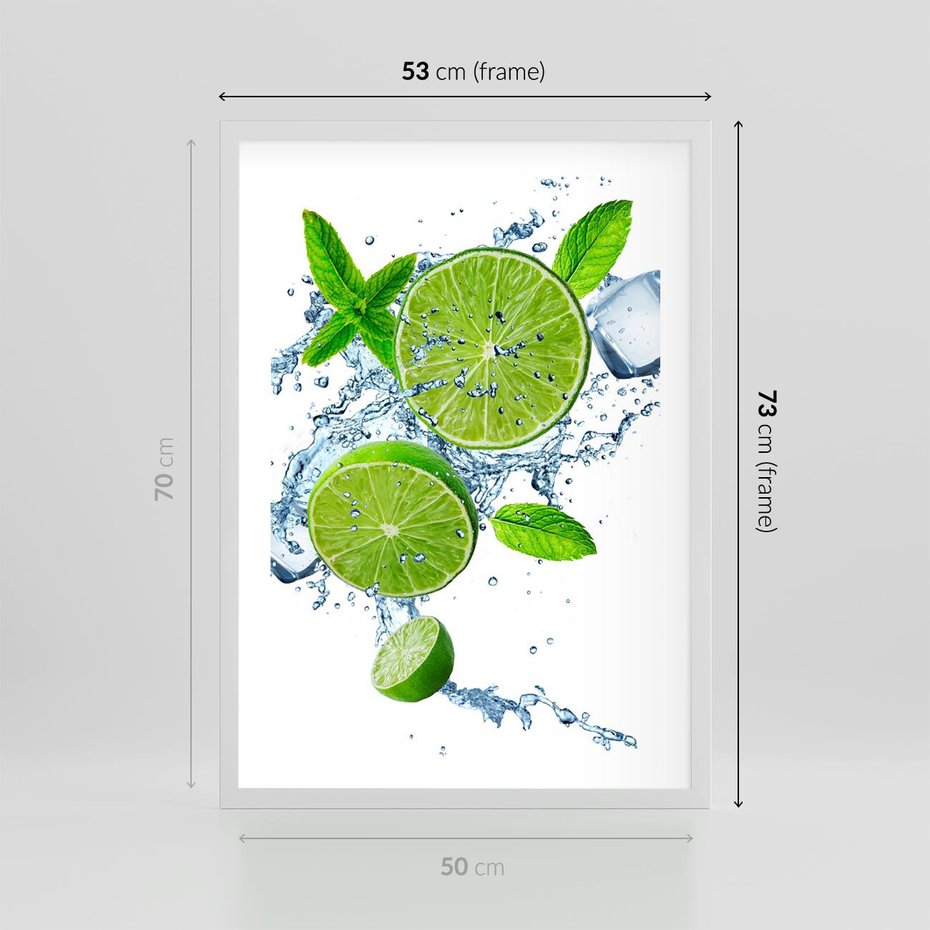 Plakat w ramie 50x70 - Świeżość i Witalność - limonka, owoce - rama biała