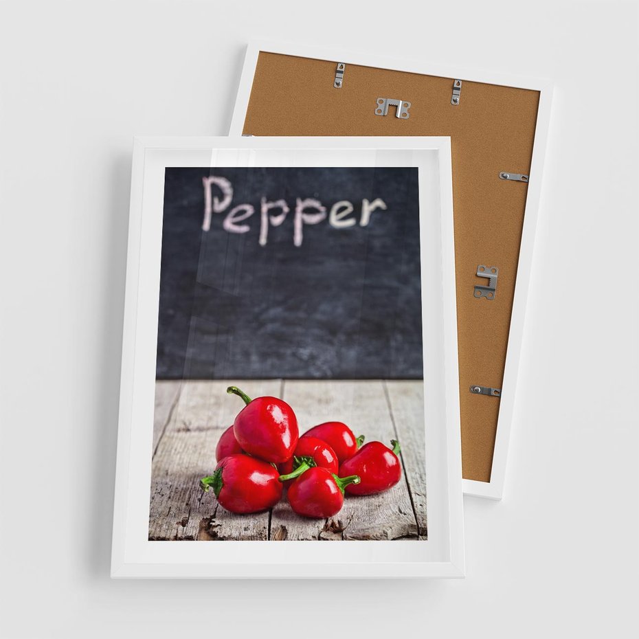 Plakat w ramie 50x70 - Eksploracja smaków - papryka, kuchnia - rama biała