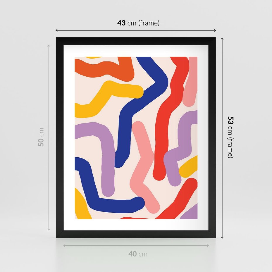 Plakat w ramie 40x50 - Abstrakcyjne Dialogi - abstrakcyjny kolorowy obraz, kolorowe linie - rama czarna