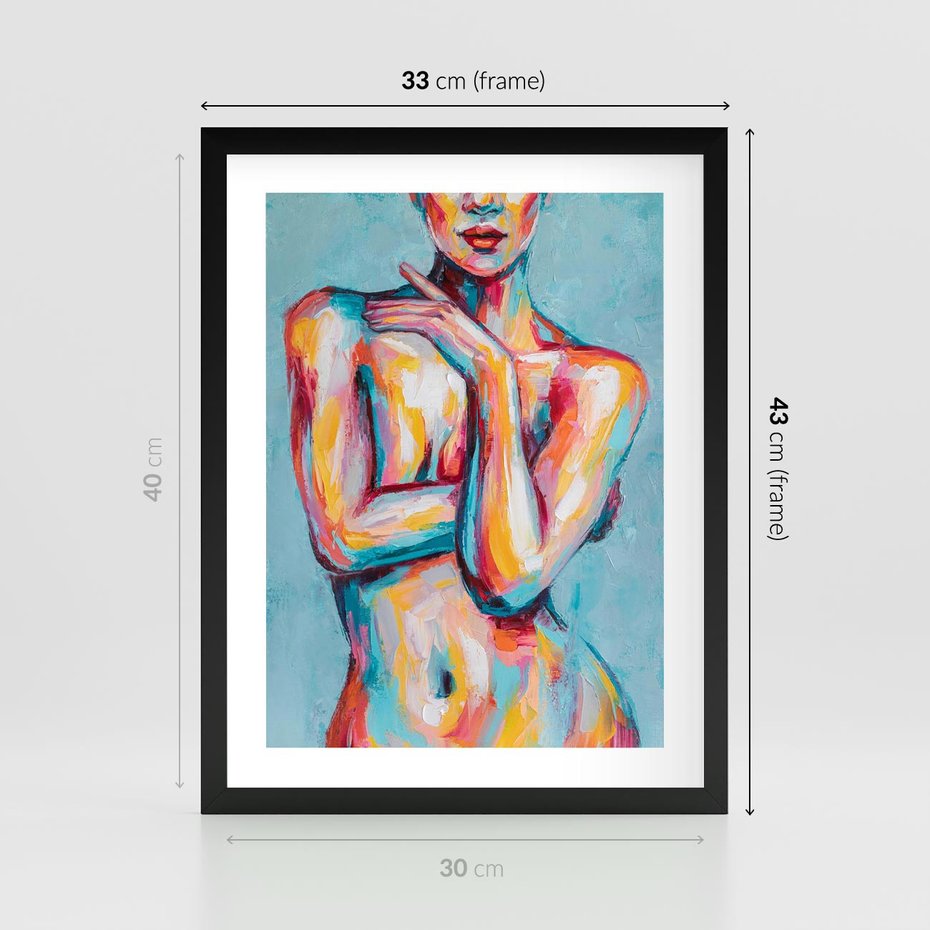 Plakat w ramie 30x40 - Nagie Natchnienie - obraz olejny, naga kobieta - rama czarna