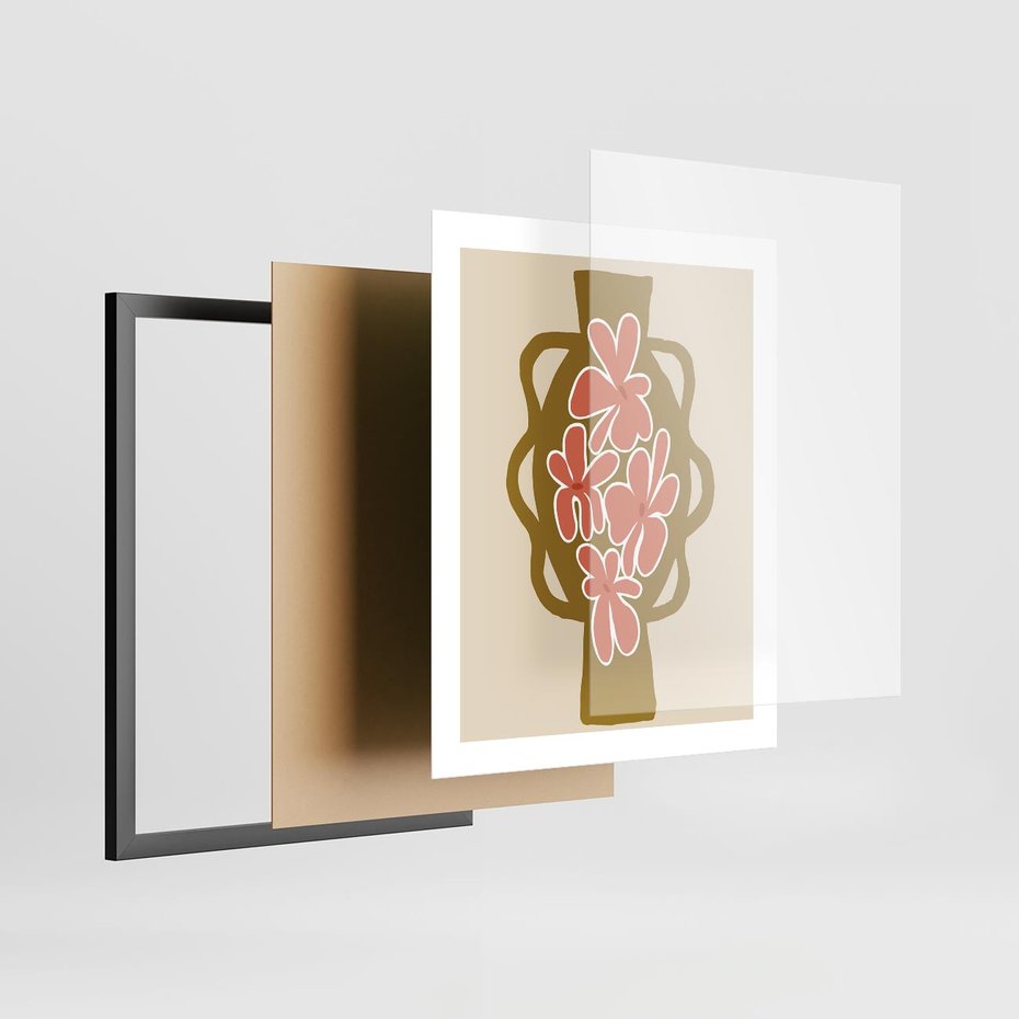 Plakat w ramie 40x50 - Rozbijające Formy - abstrakcyjny plakat, kwiaty na wazonie - rama czarna