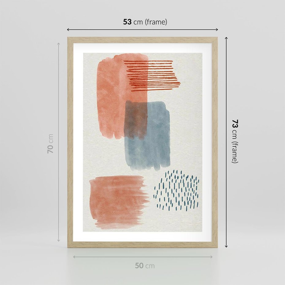 Plakat w ramie 50x70 - Pastelowa Abstrakcja: Maźnięcia Farbą - abstrakcja, maźnięcia farny - rama drewno