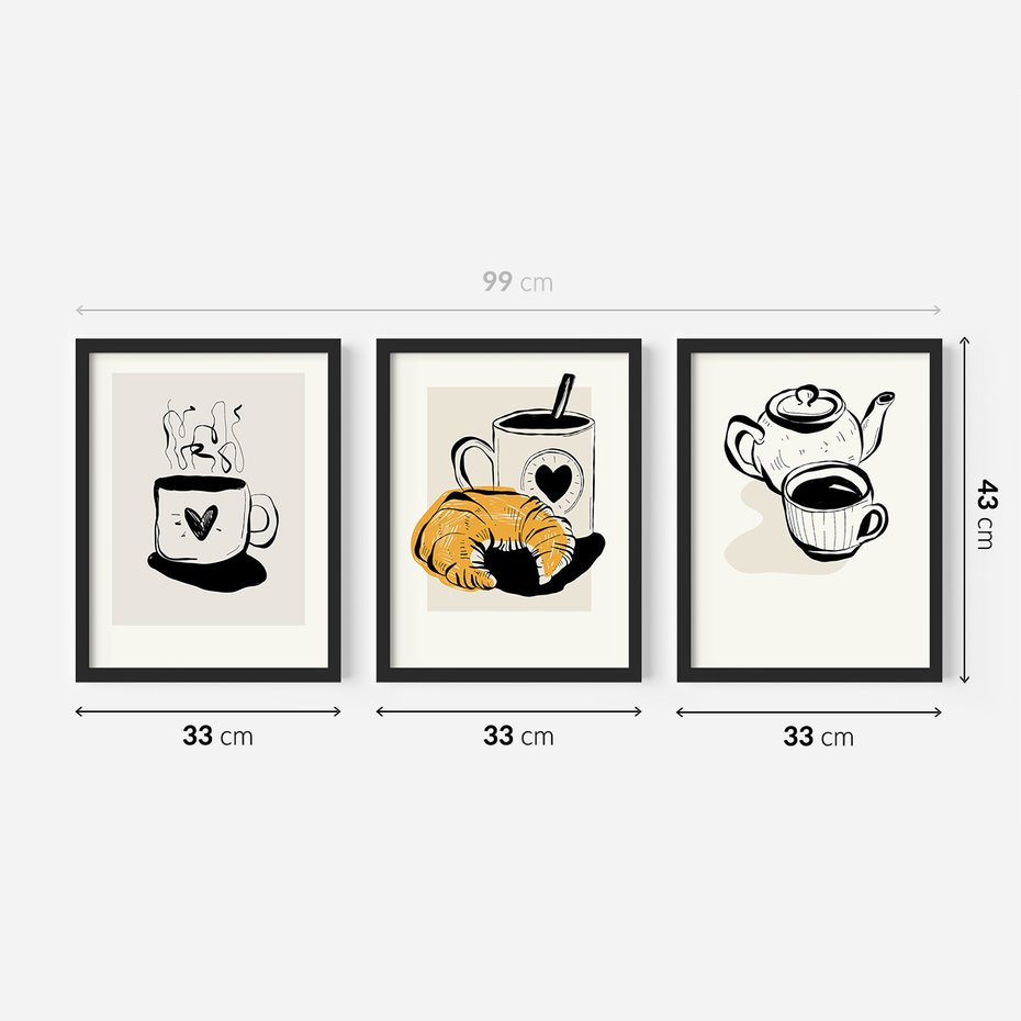 Zestaw obrazy w ramie 30x40 galeria - Kawa, graficzne, plakaty, nowoczesne - rama czarna