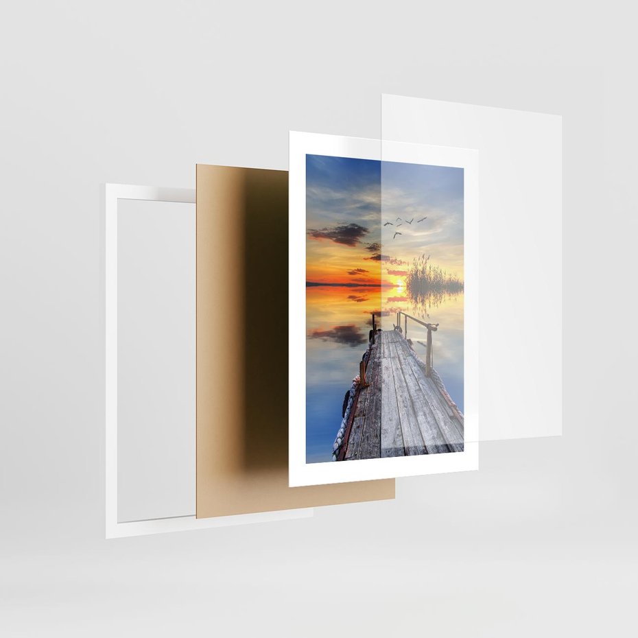 Plakat w ramie 30x40 - Zachód słońca na pomostach - zachód, słońca - rama biała