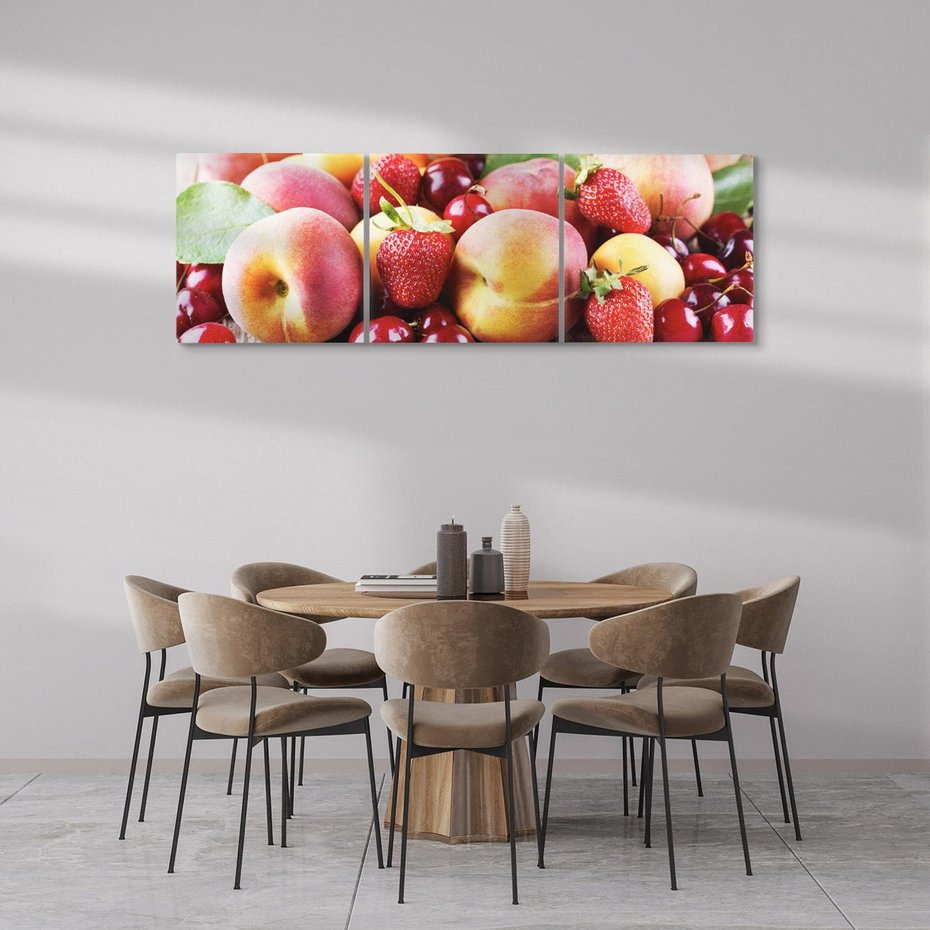 Obraz na płótnie 120x40 - brzoskwinie i wiśnie - owoce, brzoskwinie