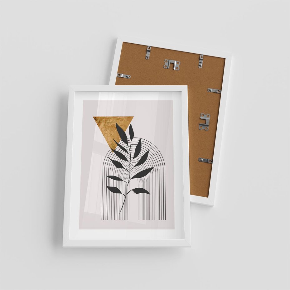 Plakat w ramie 30x40 - Geometria z Elementami Złota i Liści - grafika, złoto - rama biała