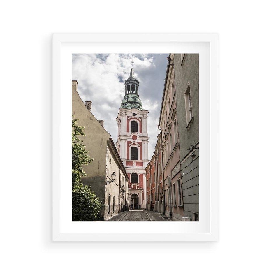 Plakat w ramie 40x50 - Magia perspektywy uliczki - uliczka, perspektywa - rama biała
