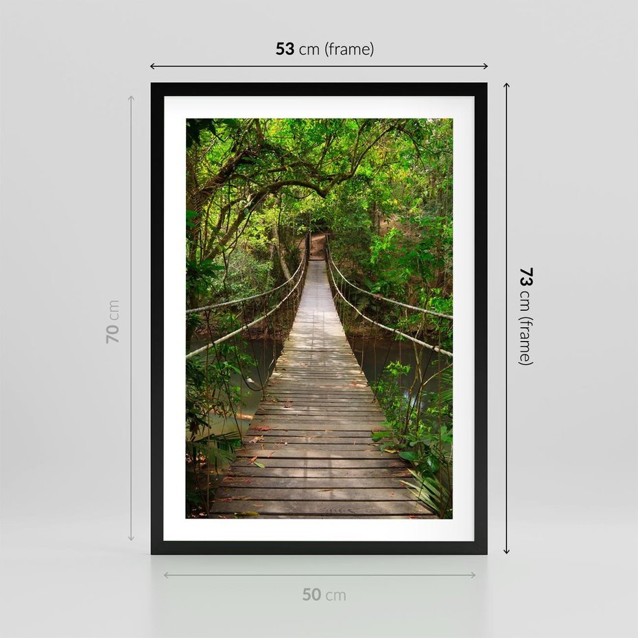 Plakat w ramie 50x70 - Przez Dżunglę - most, linowy - rama czarna
