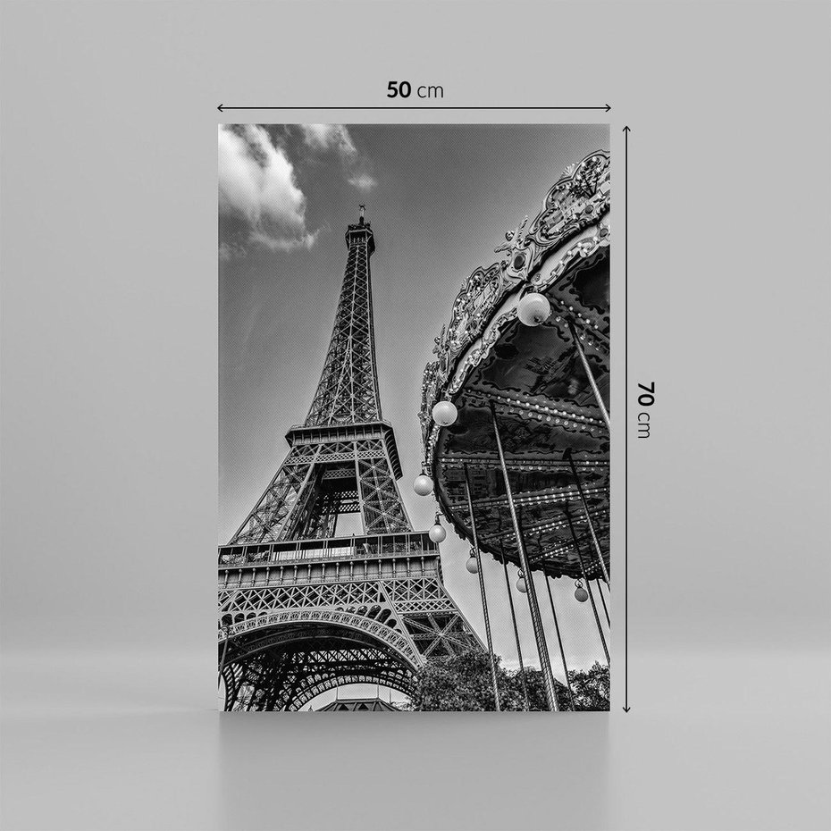 Obraz na płótnie 50x70 - Zabawa w Paryżu - czarno białe zdjecie, wieża eiffla