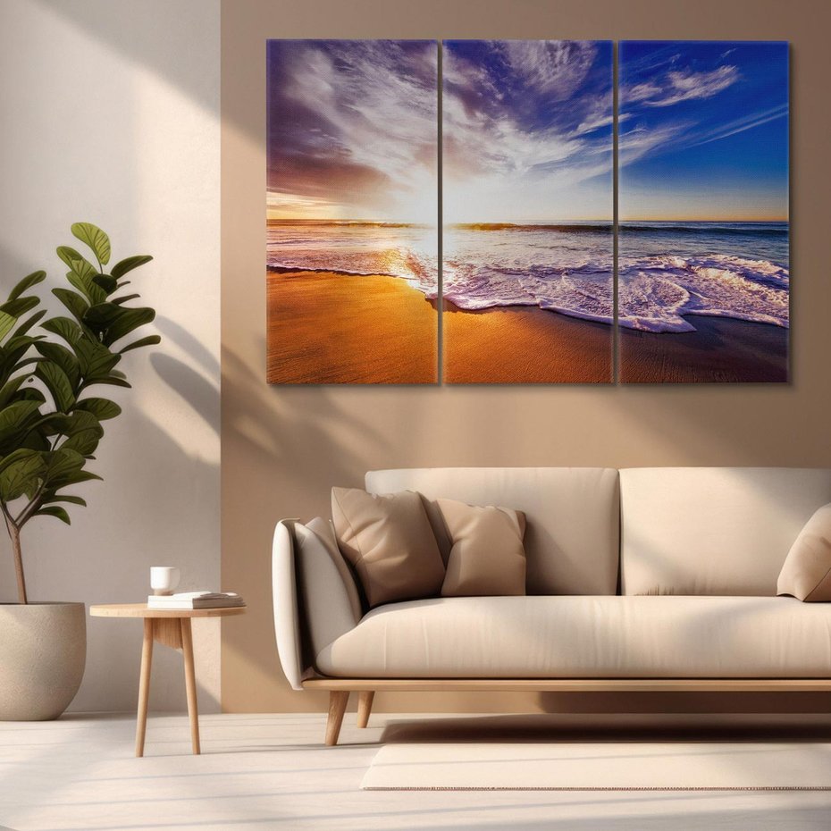 Obraz na płótnie 120x80 - Zachód słońca na plaży: Magia nad morzem - morze, plaża