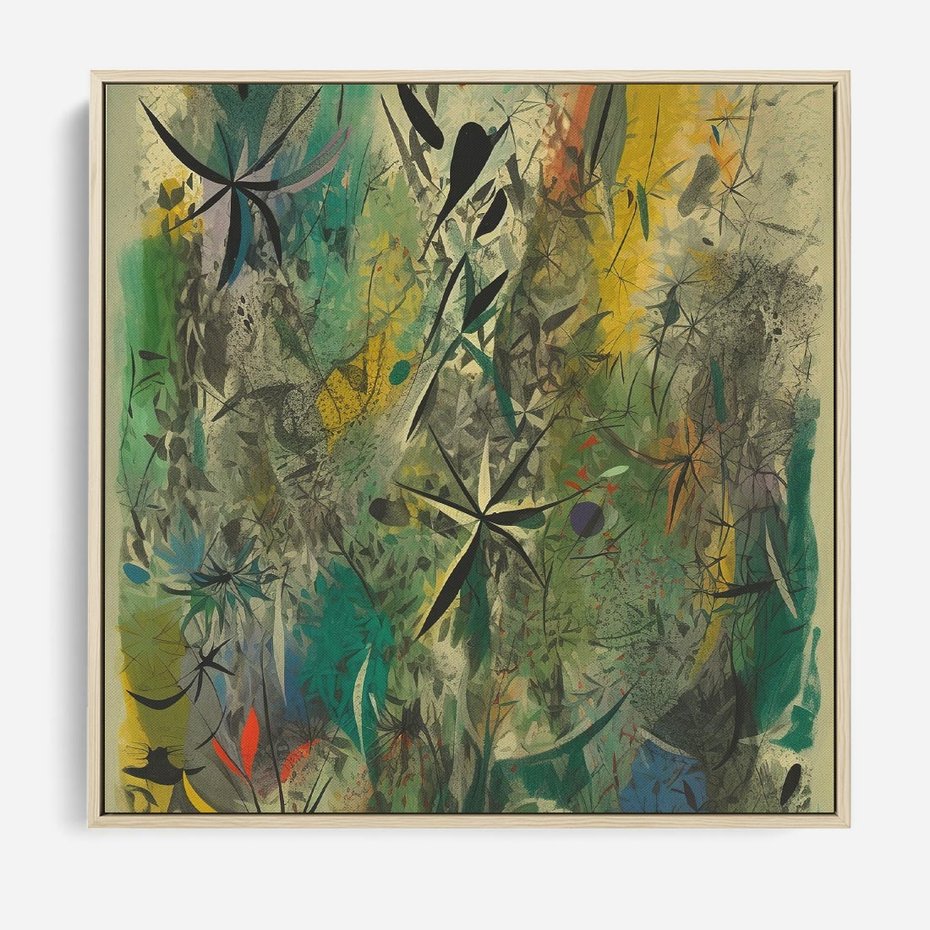 Obraz w ramie 80x80 - Tajemnicze Konstrukcje Form - abstrakcyjny obraz, mnogość kolorów - rama drewno