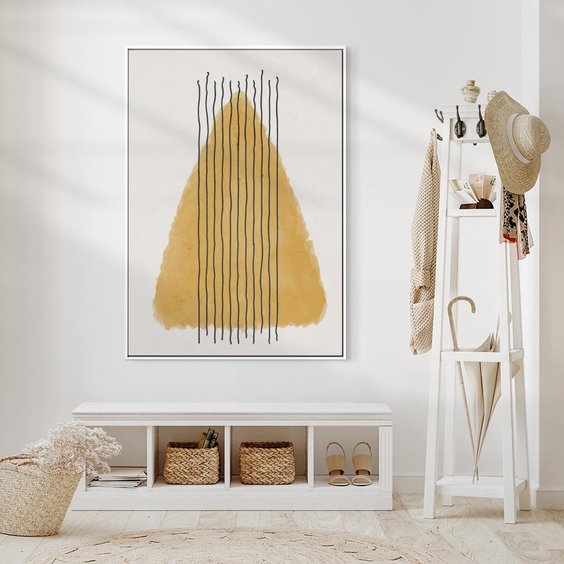 Obraz w ramie 50x70 - Migocące Impulsy - abstrakcyjna akwarelowa plama, nieregularne kreski - rama biała