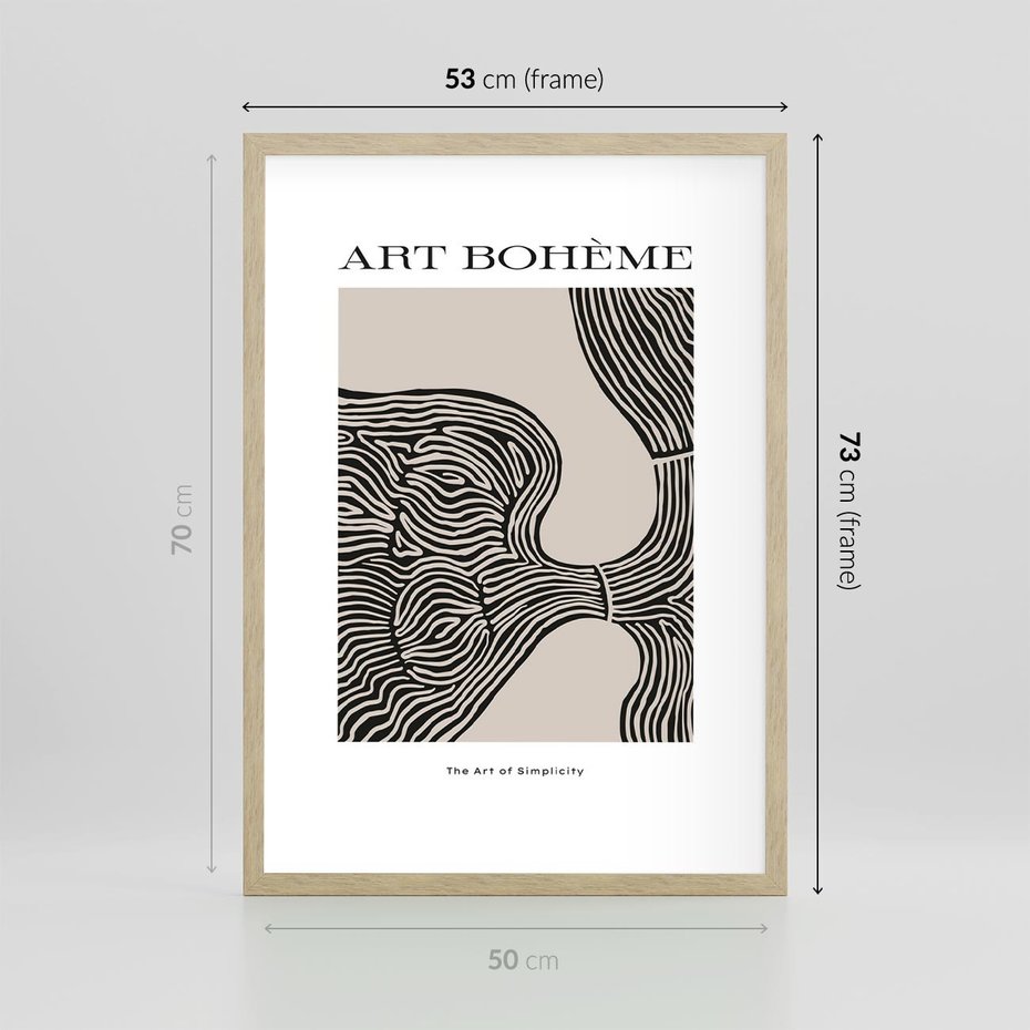 Plakat w ramie 50x70 - Wewnętrzne Zagadki Kształtów - sztuka minimalizmu, biało czarna rycina - rama drewno