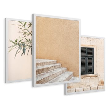 Zestaw obrazy w ramie 50x70 galeria - Beż, podróż, okiennica - rama biała