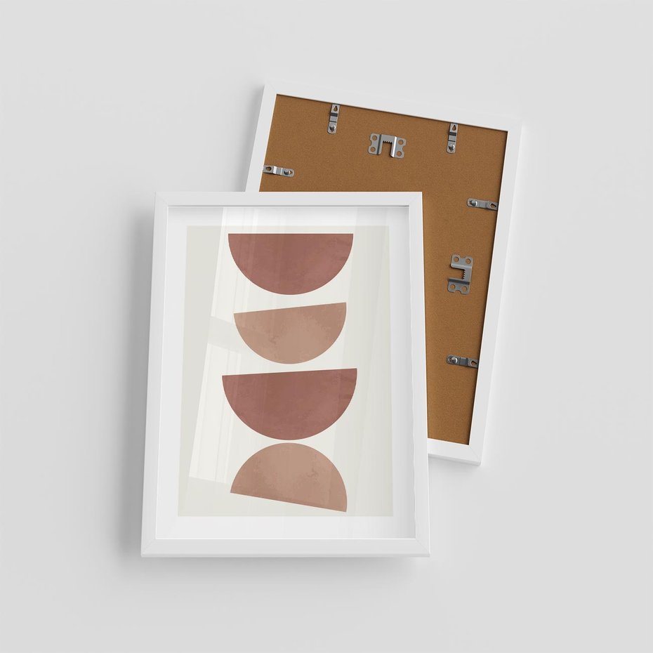 Plakat w ramie 30x40 - Abstrakcyjne Widzenia - abstrakcyjne geometryczne kształty, odcienie brązu i beżu - rama biała