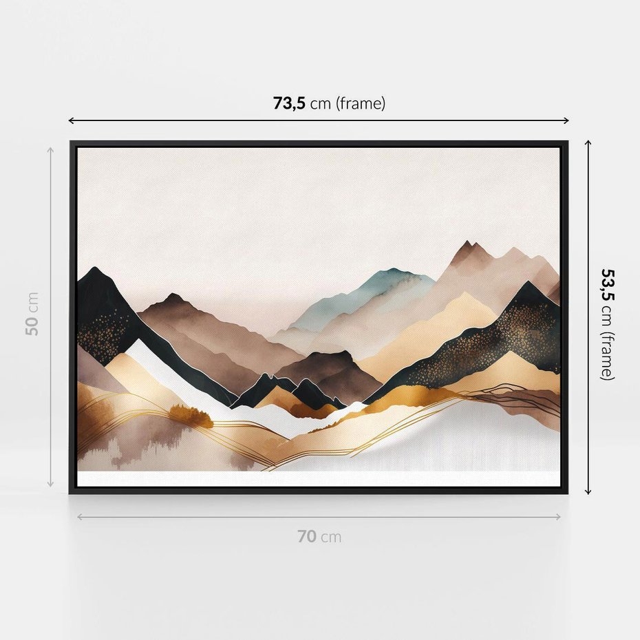 Obraz w ramie 70x50 - Góry Tonące w Pastelach - złote pastelowe góry, akwarela - rama czarna