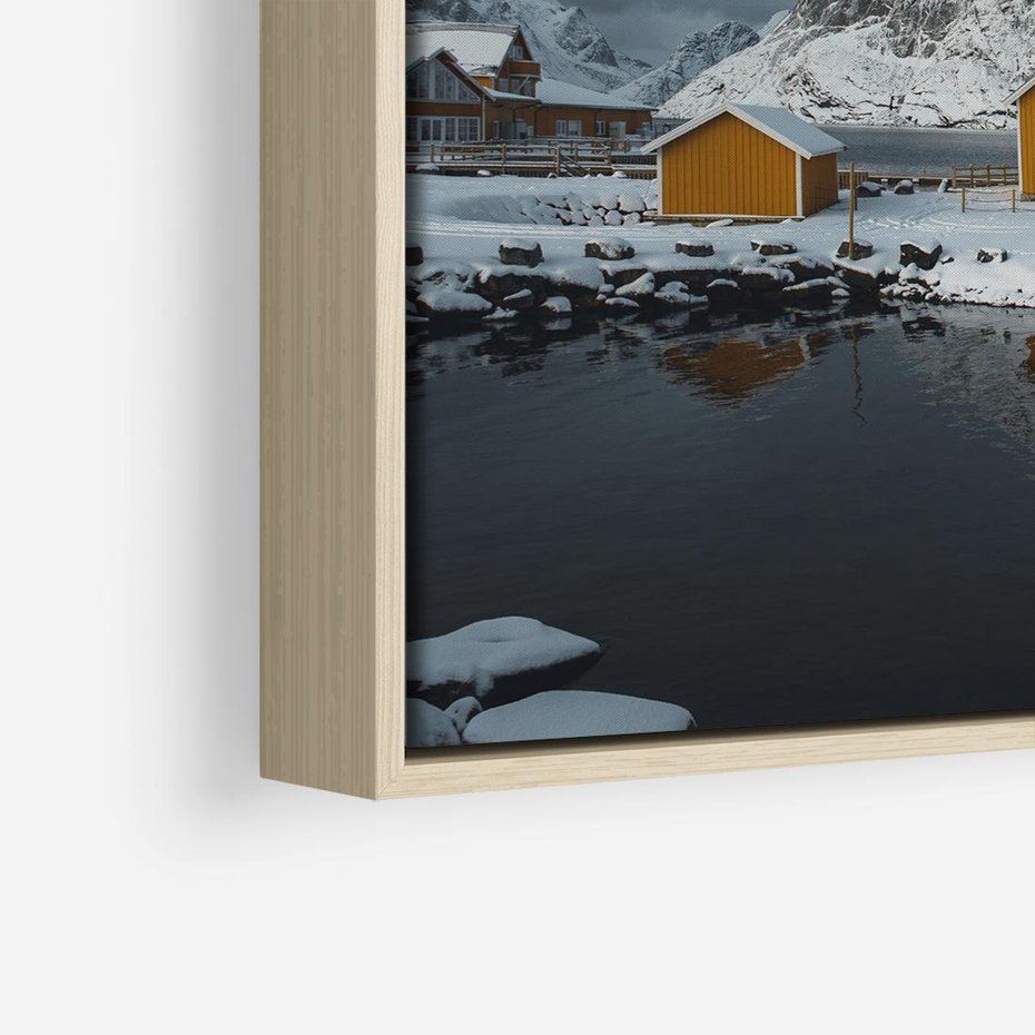 Obraz w ramie 50x50 - Minimalizm i Urok Natury - skandynawskie, domki - rama drewno