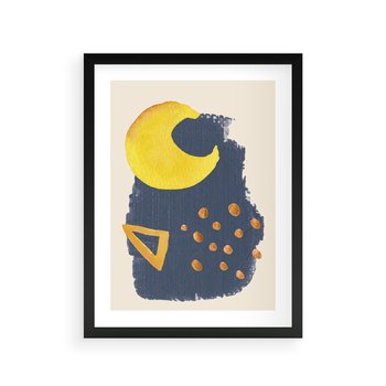 Plakat w ramie 40x50 - Migocące Nocne Barwy - abstrakcyjna akwarelowa plama, granatowa - rama czarna