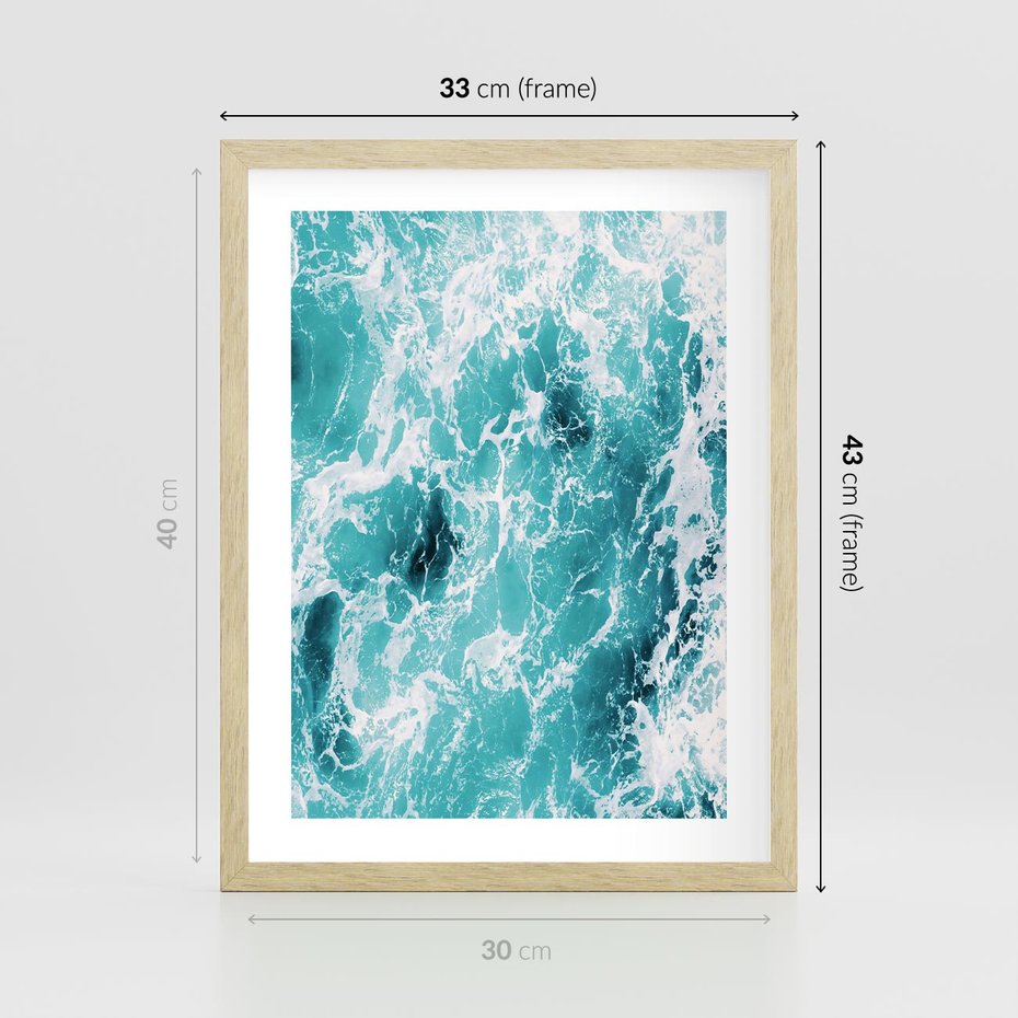 Plakat w ramie 30x40 - Wzburzony Ocean: Widok Z Góry - wzburzony ocean, błękitna woda - rama drewno