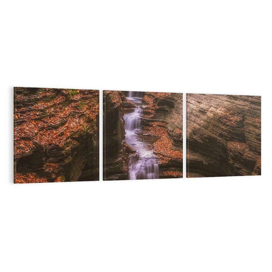 Obraz na płótnie 120x40 - Barwna Harmonia - strumień, las