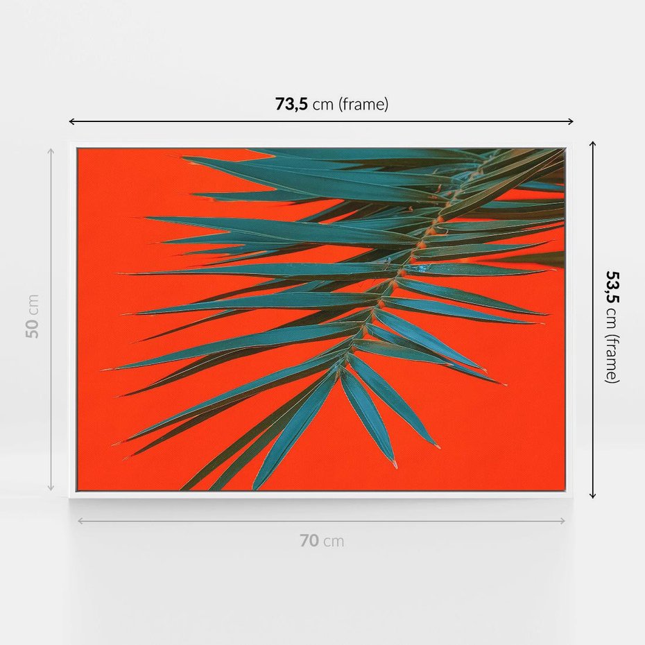 Obraz w ramie 70x50 - Egzotyczny Urok - liście, palma - rama biała