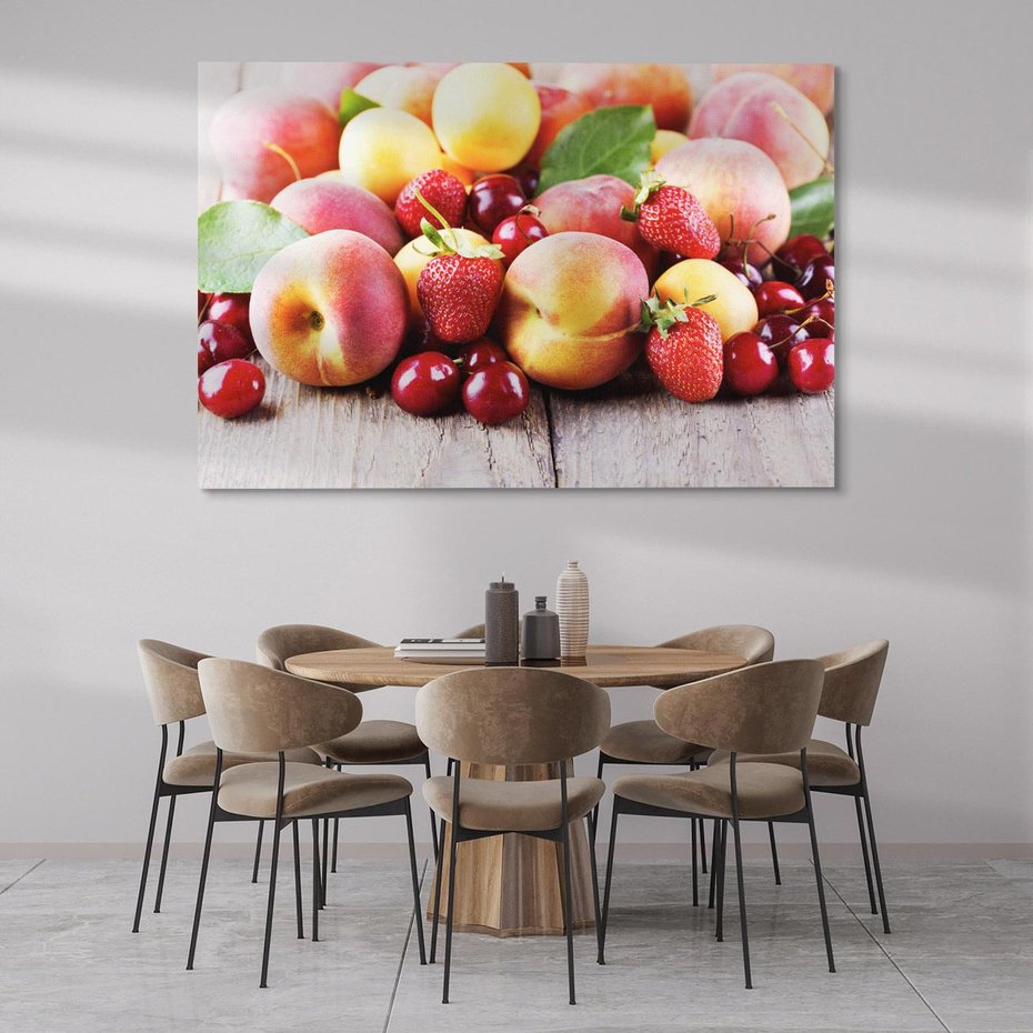 Obraz na płótnie 100x70 - brzoskwinie i wiśnie - owoce, brzoskwinie