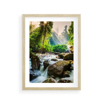Plakat w ramie 30x40 - Idylliczny strumyk w urokliwym lesie - strumyk, las - rama drewno