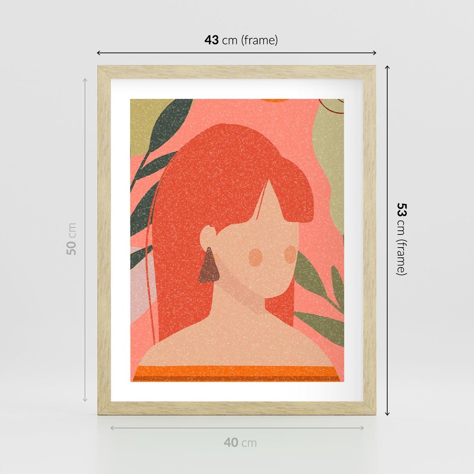 Plakat w ramie 40x50 - Kobieca Refleksja - nowoczesny plakat, styl retro - rama drewno