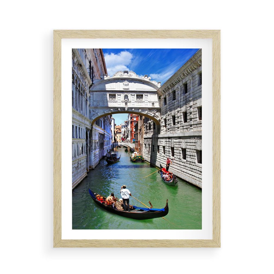 Plakat w ramie 50x70 - Romantyczna gondola w Wenecji - Wenecja, gondola - rama drewno