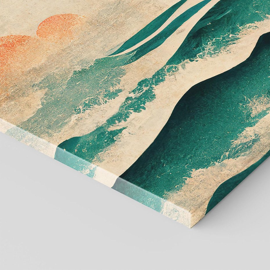 Obraz na płótnie 100x70 - Czerwone Melodie - japońska sztuka, zachód słońca nad oceanem