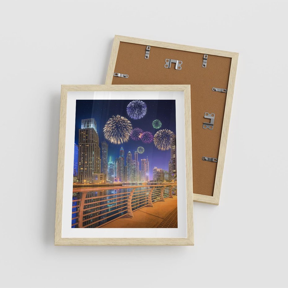 Plakat w ramie 40x50 - Fajerwerki Nowego Roku - nowy rok, fajerwerki - rama drewno