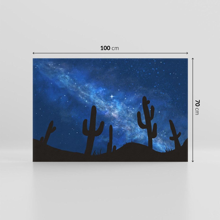 Obraz na płótnie 100x70 - Nocne Tajemnice Pustyni - gwieździsta noc, granatowe niebo