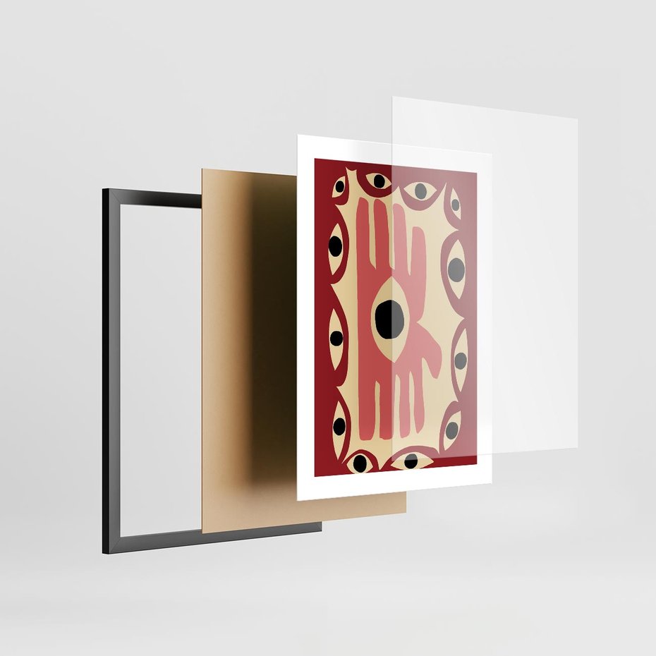 Plakat w ramie 30x40 - Migotliwe Kształty - abstrakcyjny obraz, boho styl - rama czarna