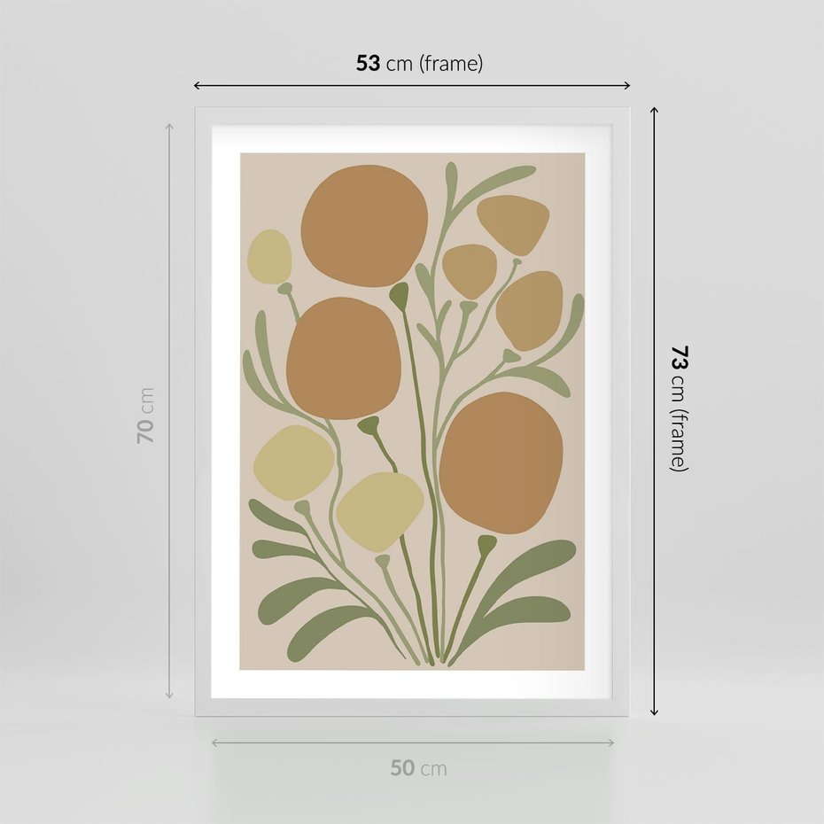 Plakat w ramie 50x70 - Uspokojenie Wśród Roślin - nowoczesny plakat, roślinność - rama biała
