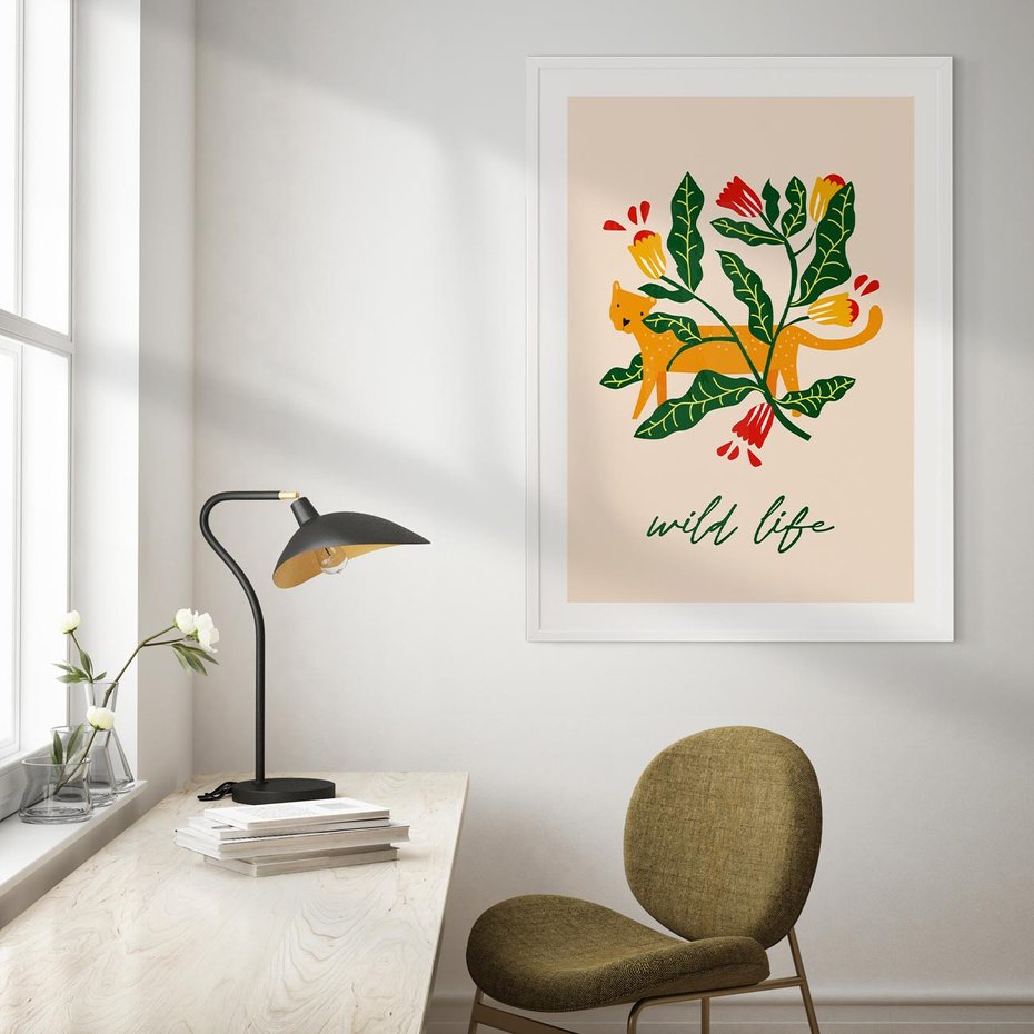 Plakat bez ramy 50x70 - Tygrys w Kwiatach - tygrys, plakat