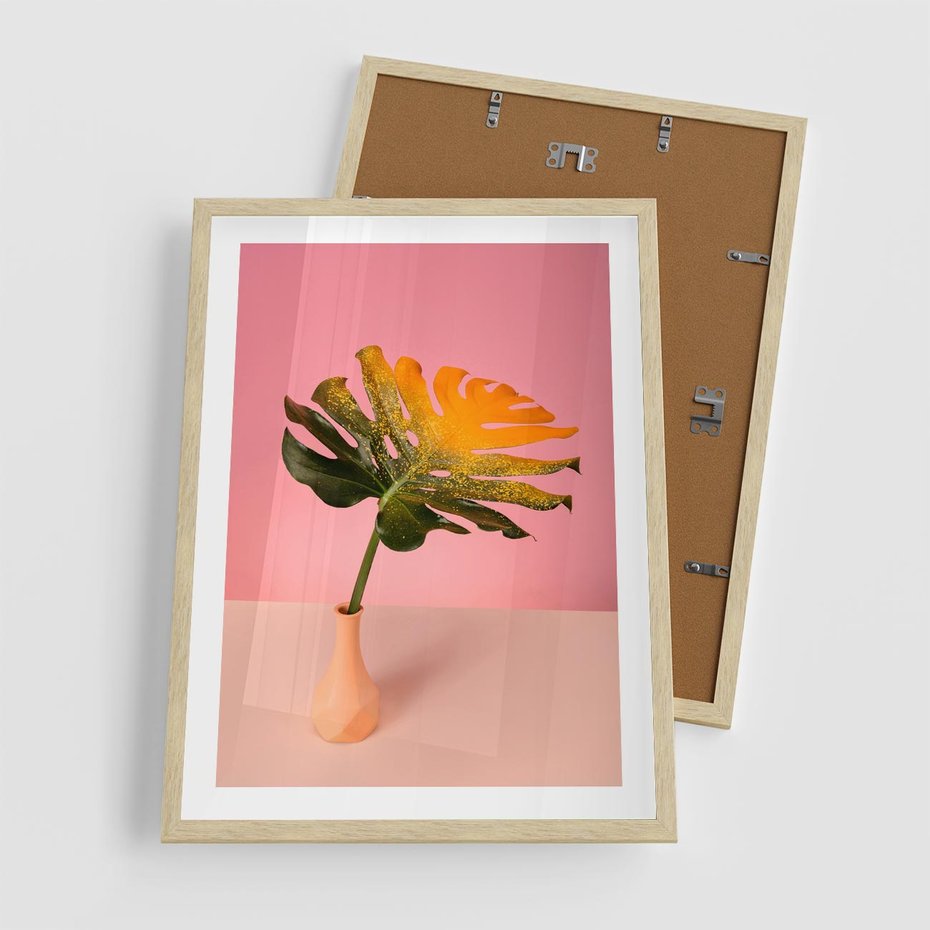 Plakat w ramie 50x70 - Egzotyczna monstera - monstera, liść - rama drewno