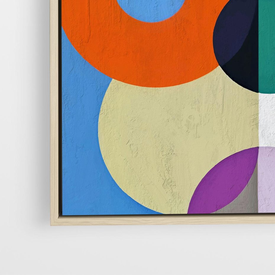 Obraz w ramie 80x80 - Tajemnicze Odbicia Czasu - abstrakcyjne geometryczne kształty, olejny obraz - rama drewno